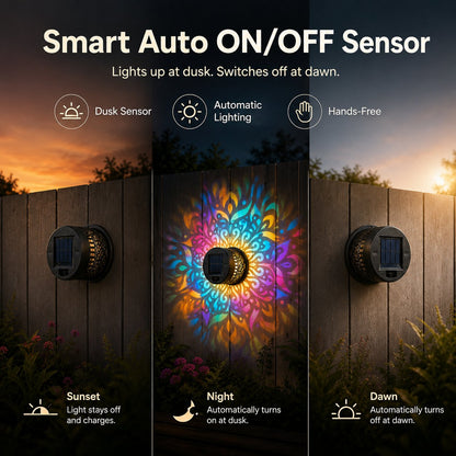 🎖️Solar Mandala Light – Stunning Pattern Projection, 2-in-1 Floor & Wall Design & IP65 Waterproof Auto On/Off 🌿