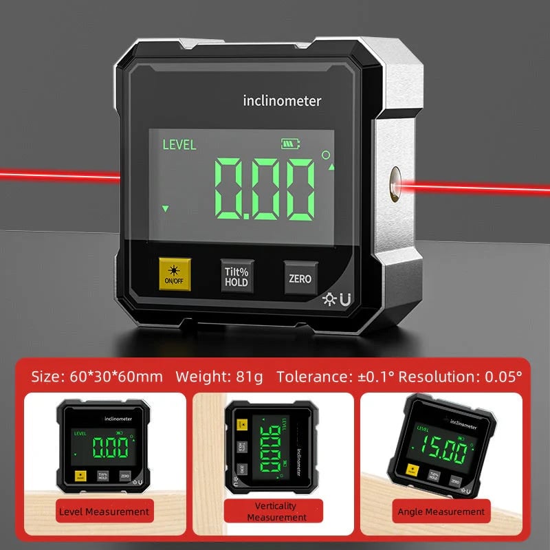 🧲📐 4-Side Magnetic Digital Angle Gauge with Laser detail view
