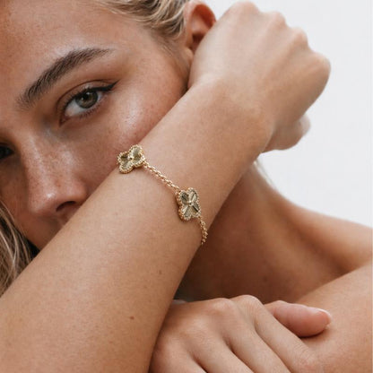 ✨14K Gold Plated Clover Bracelet – Lucky Four-Leaf Charm Station Jewelry